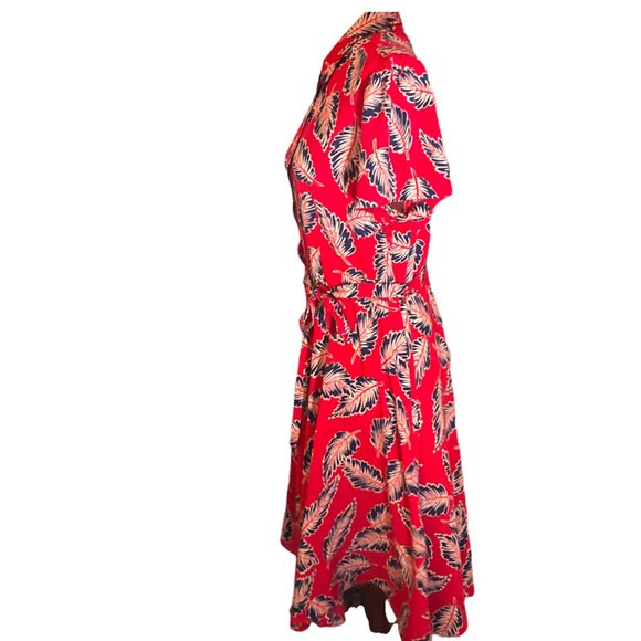 CHAPS feminine fit & flare shirtdress in size L novelty print red with navy palm - Picture 4 of 11